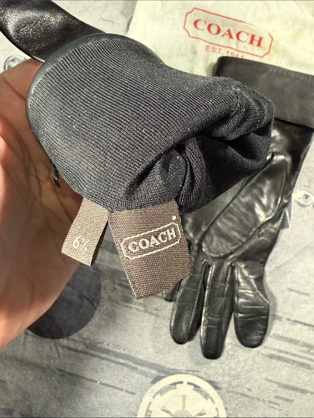 VINTAGE COACH BLACK LEATHER CUFFED GLOVES SZ 6 1/2